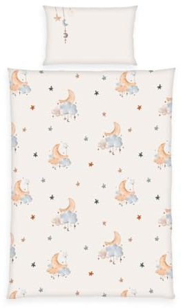Herding Babybest Set di Biancheria da Letto in Moon and Stars, Federa 40 x 60 cm con Piega da Hotel, Copripiumino 100 x 135 cm con Chiusura a Bottoni, Cotone, Flanella.