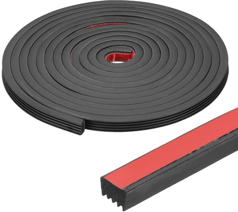 PATIKIL 16.4 Ft Ribbed Rubber Seal Strip, Self-Adhesive Rectangle EPDM Foam Rubber Weather Stripping Sealing for Boat, RV, Auto, Truck, Marine, Garage Doors/Window, Black/Red
