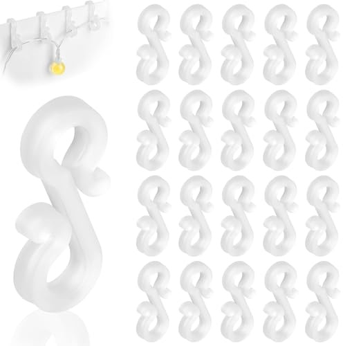 Flintronic Gutter Hooks for Outdoor Lights, 120PCS Plastic S Gutter Clips | Clips Hanger for Christmas Lights, Xmas Party, Icicle Fairy Lights, String/Rope Lights Decorations (White)