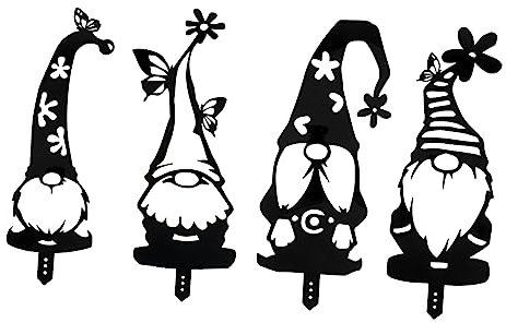 Kisangel 4pièces Nains Décoratifs De Jardin Exterieur Lot de Tuteurs GNOME Decoration Sol Ornements Panneau Noir Design Élégant Compact