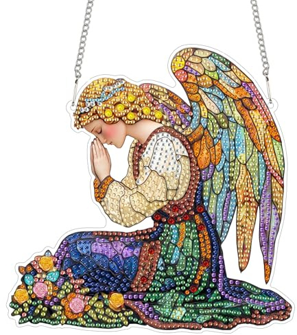 Reofrey Hanging Diamond Art Kits Adults– 8x8 Inch Angels Acrylic Board Double Sided Pattern Diamond Art Suncatcher Pendant, DIY Crystal Art for Home Wall Window Decoration Handmade Gift