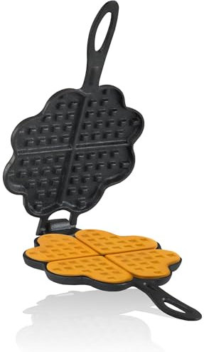 BBQ-Toro Gofrera de hierro fundido en forma de corazón | Gofrera con 2 tallos, diámetro de 15 cm | Waffle Iron, forma doble de hierro fundido, ya quemada | Waffle Maker