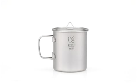 Keith Titan Becher Camping Topf Outdoor Kaffee Tee Tasse mit Deckel & Faltbarem Griff 200ml/300ml/400ml/450ml/500ml/600ml/900ml Leichte Kochgeschirr Backpacking Picknick Trinkgeschirr (450ml Ti3204)