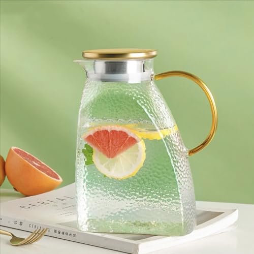 1.8L Glaskaraffe,Glaskaraffe mit Deckel,Wasserkaraffe für Kühlschrank,Glas Krug,Borosilikatglas Wasserkrug,Karaffe Teekanne,Auslaufsicherer Kühlschranktür Karaffen für Heiße oder Kalte Getränke
