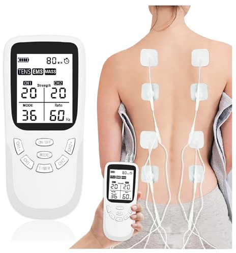 HONGXIAN 3-en-1 Electroestimulador muscular de 36 modos Masaje Terapia Maquina , con función TENS, EMS y masaje, para aliviar el dolor muscular y fortalecer los músculos, A/B Canales, con 8 electrodos