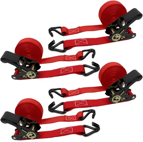 Spanngurte mit Ratsche 4Pack, 4 x 800KG Spanngurte mit Haken, 6M x 25mm Zurrgurte mit Ratsche für Motorräder, Auto, Anhänger, Ladungen, Haushalt