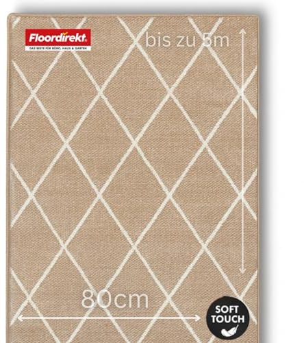 Floordirekt teppichläufer rutschfest - maßgefertigter Feinschlingen Teppich Läufer für Küche, Flur & Wohnraum - Ornament Vintage Orient Gitter (80 x 350 cm, Cosenza Beige)