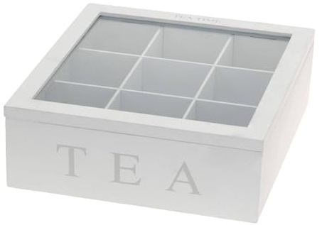 Well Home Caja de té MDF con 9 compartimentos, 23x23x9cm, color blanco