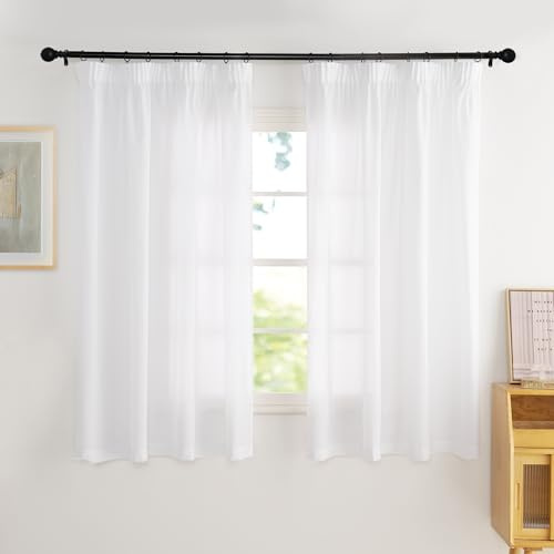 PONY DANCE Vorhang Halbtransparent Kräuselband Gardinen Wohnzimmer Kurz | 2er Set, H160 x B140 cm, Weiß, Voile Gardinen Sichtschutz, für Schienensystem, für Küche Badezimmer Fenster, Schlafzimmer