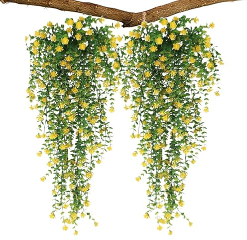 Hitburu Plantas Artificiales Colgantes para Exterior | 2 Unidades Enredadera Eucalipto Falsa | Decoración Realista Resistente a UV para Interior Cocina Dormitorio Baño Jardín Terraza Hogar Bodas
