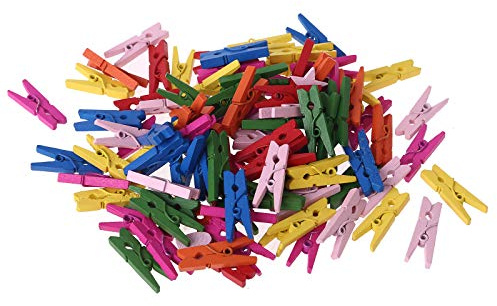 Lot de 100 pinces à linge en bois naturel de petite taille 25 mm pour papier photo, pinces à linge Büroklammern Groß Bunt