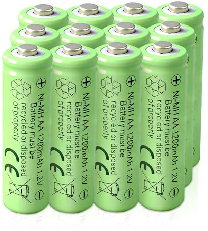 Rechargeable AA Batteries, 1.2V Ni-MH 1200mAh, for Outdoor Garden Solar Lights (12-Set)