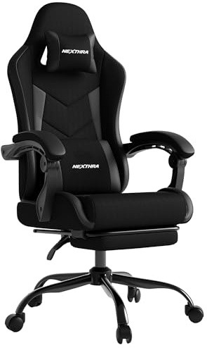 Nexthra Gaming Chair with Footrest Lumbar, Ergonomic Leather Mesh Reclining Chair 220lbs with Headrest for Office and Long Gaming Sessions,Black