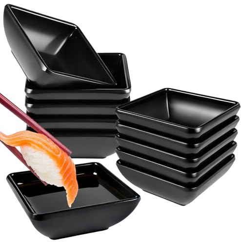 10 Stück Schwarz Dipschalen Set, 7,5 x 7,5 x 3 cm Dip Sojasauce Schälchen, Quadratische Kleine Tapas Schalen, Kleine Schälchen für Dips Stapelbar, Sojasaucen Schale für Soße, Gewürzen, Dipping