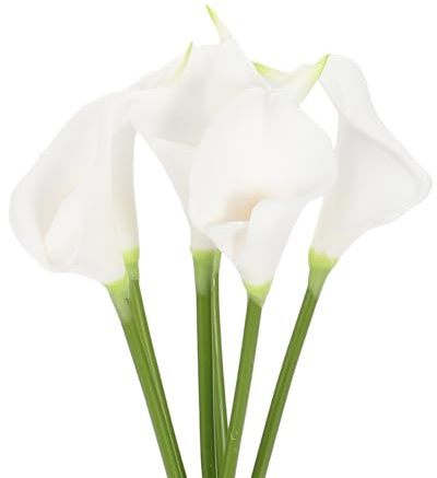 sourcing map 6 Pcs Artificial Calla Lily Fake Flowers, 13 Inch Real Touch Artificial Floral Fake Bouquet for Wedding Bride Shower Gift Home Decor DIY Crafts, White/Yellow