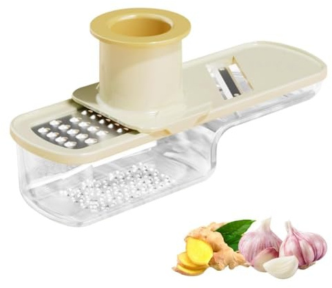 BildeeMait 3 in 1 trita-aglio e affettaverdure con lame in acciaio inox, contenitore di sicurezza con lama