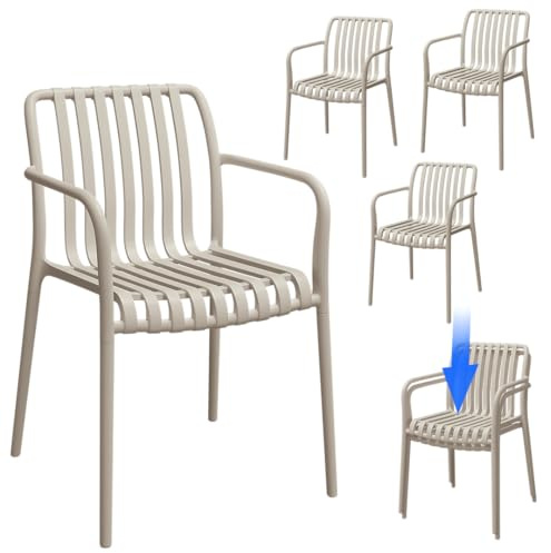 STEELSØN Pincoya Gartenstühle 4er Set – Outdoor Loungesessel Taupe – stapelbarer Balkonstuhl wetterfest & UV-beständig – Gartensessel aus Kunststoff bis 120 kg – Armlehnenstuhl Garten/Balkon/Terrasse