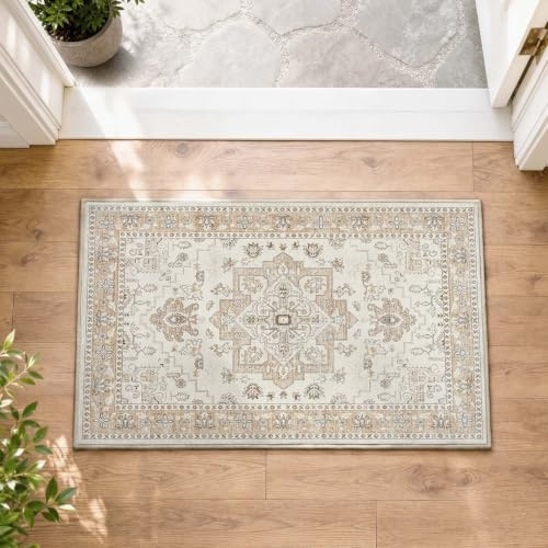 TOPICK waschbar Fußmatte innen Vintage Schmutzfangmatte Indoor 40x60 Beige