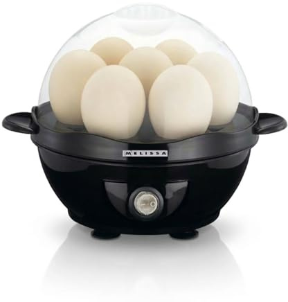 Melissa Egg Boiler for 7 Eggs, 360W, with Automatic Switch Off, Measuring Cup and Egg Piercing Tool, Makes Soft, Medium or Hard-Boiled Eggs - Black