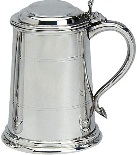 I LUV LTD Zinnkrug mit Deckel Klassische Form Breite Basis Poliert 1pt