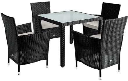 Casaria® Juego de Muebles de Jardín 9 Pzs. Patio Terraza Mesa 90x90cm Sillas Capacidad 160Kg Apilables Poliratán