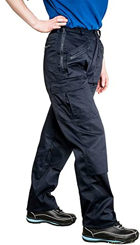 Portwest S687 Womens Work Trousers Lightweight Multi-Functional Polycotton Fit Zip with Knee Pad Pockets Improved Fit Workwear Site Pants Industrial Utility Machine Washable, Black, XXXL