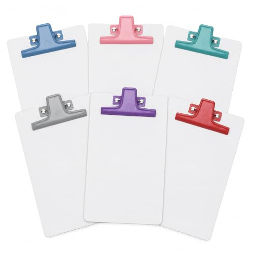 Acrimet weißes Klemmbrett im Memo-Format A5 (23,01 cm x 16,03 cm) mit Premium-Metallclip (Hartfaserplatte) (Clip in verschiedenen Farben) (6er-Pack)