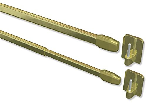 Interdeco Vitragestangen mit Klebehaken/ausziehbare Scheibenstangen Messing farbig (2 Stück), 80-140 cm