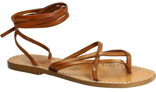 Sandali alla Schiava Donna Artigianali in Pelle Color Cuoio Antico - 514 D Cuoio - Taglia: EU 37