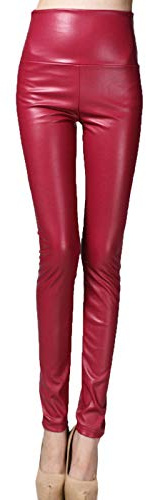 Cicilin Femme Leggings en Similicuir Taille Haute Elastique Sexy Pantalon Collant Mince Stretch Slim Brillant Basique Pantalon Moulante