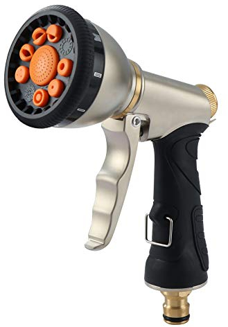 Garten-Dusche, Metall-Gartenanschluss für Schlauch, 9 Bewässerungsmuster, Sprühpistole, Metall-Multifunktions-Wassersprüher für Autowäschen, Reinigung, Bewässerung, Rasen, Haustierdusche