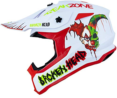 Broken Head FreakZone Motocross-Helm Weiß-Grün-Rot matt – Cross-Helm – MX – Quad – Supermoto (L 59-60 cm)