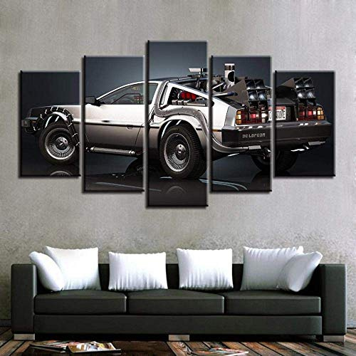 WLKJ Drucke auf Leinwand 5 Stück Wandkunst zurück in die Zukunft Delorean 5Xcm Wanddekor Raum Poster Leinwand Malerei