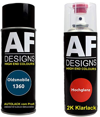 Alex Flittner Designs Pintura Bote Spray Kit compatible con Oldsmobile 1360 Azul Grande Perol. 2K Barniz Claro Pintura Base Aerosol 2x400ml