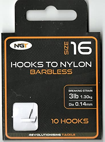 x10 NGT Barbless Hooks to Nylon in Size 16