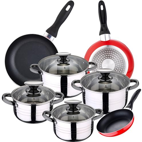 San Ignacio Bateria 8pc acero inoxidable apta para inducción + 3 sartenes, PK3378, Bateria 8 pcs + 16/20/24 cm