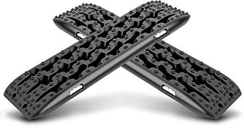 Recovery Board Offroad Tracks Mats, 2 Stück Offroad-Traktionsbahnmatte, Traktionsband Traktionsmatte Gripmatte Anfahrhilfe Schlamm Sand Schnee Reifenleiter für Geländewagen Wohnmobil PKW LKW (Schwarz)