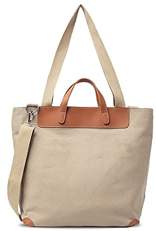 FANDARE Leichte Handtaschen Leinwand groß Schultertasche Damen Umhängetasche für 12.9 Zoll Laptoptasche Frauen Shopper Reisen Arbeitstasche Crossbody Messenger Bag Khaki
