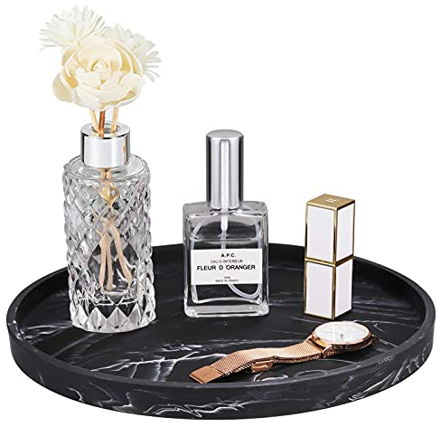Emibele Kosmetik Tablett, Runde Harztablett Keramik Schmucktablett Ablageschale Makeup Organizer Schmuck Aufbewahrung Tablett für Badezimmer Toilettentank Waschtisch –Mattes Tintenschwarz