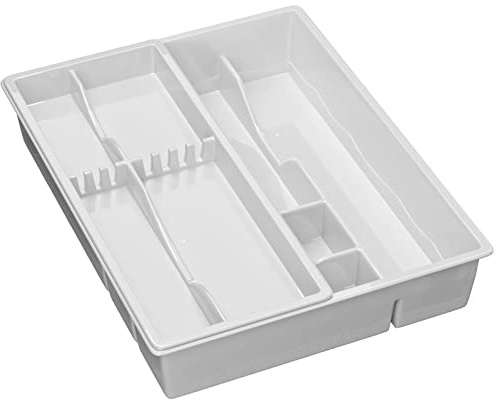 WELLGRO Bandeja para cubiertos – 39 x 30,5 x 7,0 cm (largo x ancho x alto) – 7 estantes – Material sin BPA – Bandeja para cubiertos – Color: Blanco