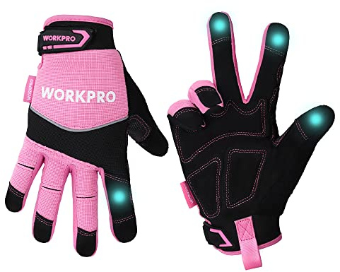 WORKPRO Safety Work Gloves, Pink Working Gloves for Women Men, Touch Screen, Terry Fabric, Non-Slip (Medium, Pink Ribbon)