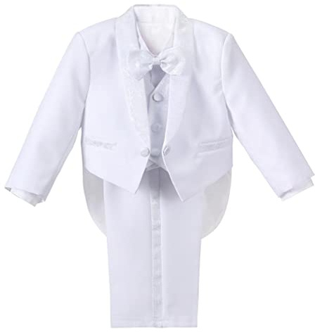 Lito Angels Bebisar Pojkar Vit Smoking Kostym & Blazers Formell Klänning Kläder Bröllopsoutfit 5 Stycken Set Ålder 18-24 månader