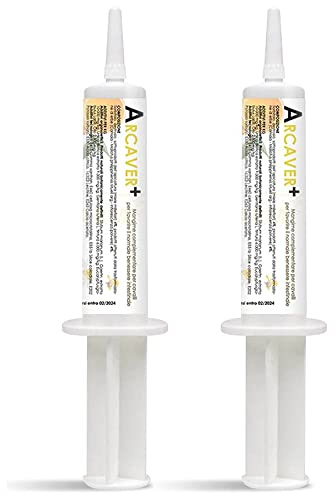 2 Pezzi Vermifugo Naturale per Cavalli Arcaver 50 gr, Pasta in siringa per trattamento Parassiti intestino, Mangime complementare per sverminazione, anche per Cani, Antiparassitario 100% Made in Italy