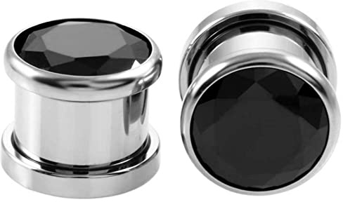 Ayoiow 2 Pièce Écarteur Oreille Acier Chirurgical, Noir Piercing Tunnel Homme 4MM Ecarteur Plug Oreilles