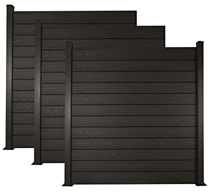 Ventanara® WPC Zaun Sichtschutzzaun Steckzaun Gartensichtschutz Komplettset 188x190 inkl Aluminiumpfosten anthrazit (anthrazit, 3x Element + 4x Pfosten inkl. Aufschraubhülse)