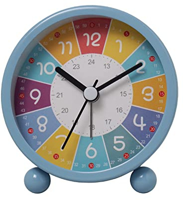 GDWD Kinderwecker, Analoge Wecker Ohne Ticken, Lernwecker Lernuhr Weckuhr Kinderuhr Quarzwecker, Kinder Wecker Mit Lautem Alarm Nachtlicht, Batteriebetriebene Weckuhr für Jungen und Mädchen (Blau)