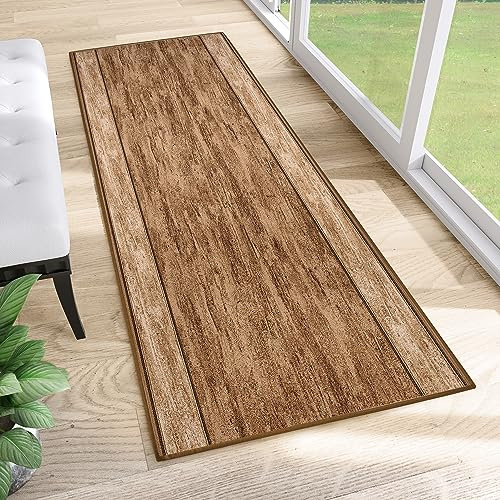 TAPISO Anti Rutsch Teppich Läufer rutschfest Brücke Meterware Modern Hellbraun Creme Streifen Meiliert Design Flur Küche Wohnzimmer Diele 80 x 200 cm