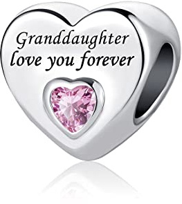 LSxAB Pink Heart Love You Forever Granddaughter Charm Compatible with Pandora Charms Bracelets