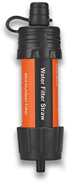 Paille de filtre à eau portable personnelle filtration d'urgence pour camping, randonnée, voyage, scouting, chasse, survie et backpacking Gear, solutions de filtrage, y compris tuyau (orange)
