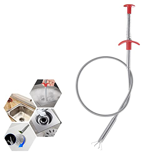 Pulitore di scarico 60 cm / 23,6 pollici Pulitore flessibile per lavello Asta di scarico Strumento serpente di scarico con tubo a molla Spazzola per la pulizia del lavello da cucina facile da usare